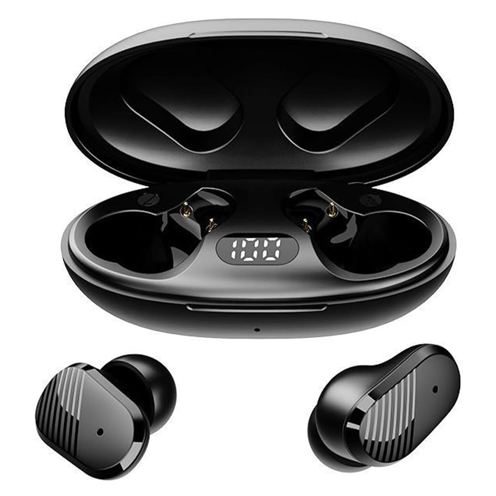 Casti Wireless Teno985, TWS, Bluetooth 5.0, afisaj digital, carcasa magnetica, sunet stereo, compatibilitate univesala, design compact, autonomie 7 ore,negru