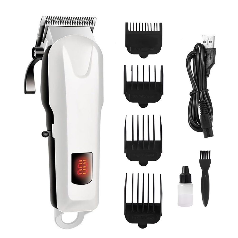 Aparat de tuns barba Teno979, afisaj digital, 4 piepteni inclusi, incarcare la retea, lame ascutite, usor de curatat, trimmer profesional, alb