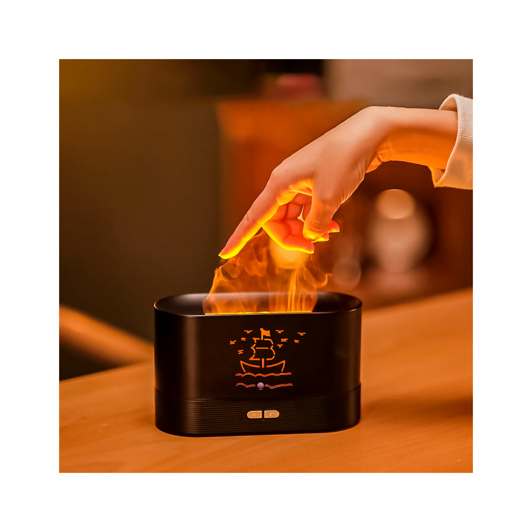 Umidificator Ultrasonic Cu Efect De Flacara, Silentios, Usb, Negru