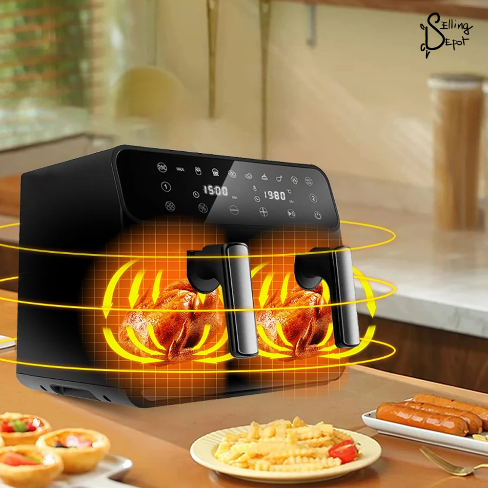 Friteuza Dubla Fara Ulei Air Fryer Teno753, tehnologie smart sensing, programe smart chef automate, afisaj digital, capacitate 8 L, tehnologie de eliminare a grasimii, functie de pastrare la cald,tensiune alimentare 220-240 V, culoare negru