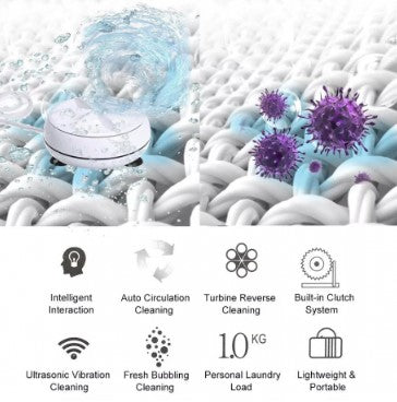 Mini masina de spalat portabila ultrasonica, alb