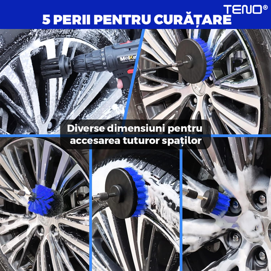 Set Premium 26 Piese Detailing Auto Teno677, curatare masina Interior-exterior, 5 pensule detaliu, burete aplicator, laveta microfibra, perii aer conditionat, perii de zimtate, manusa microfibra fata-verso, albastru