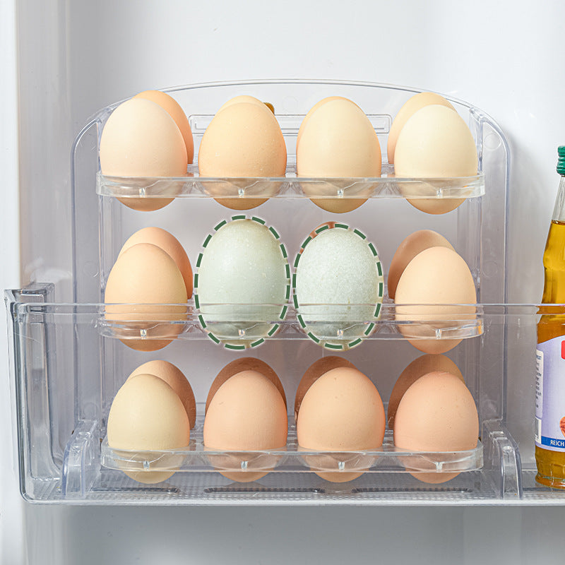 Suport organizator etajat, triplu, pentru depozitare 30 oua, transparent