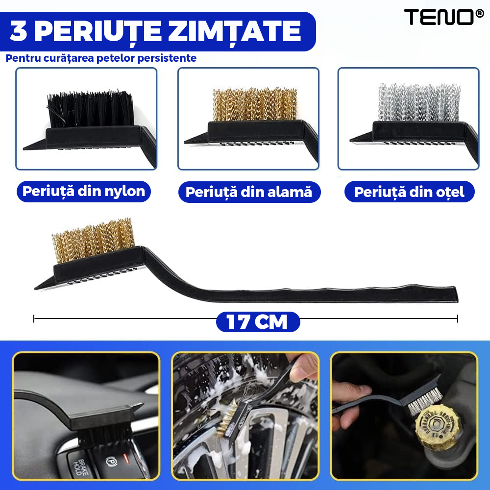 Set Premium 26 Piese Detailing Auto Teno677, curatare masina Interior-exterior, 5 pensule detaliu, burete aplicator, laveta microfibra, perii aer conditionat, perii de zimtate, manusa microfibra fata-verso, albastru