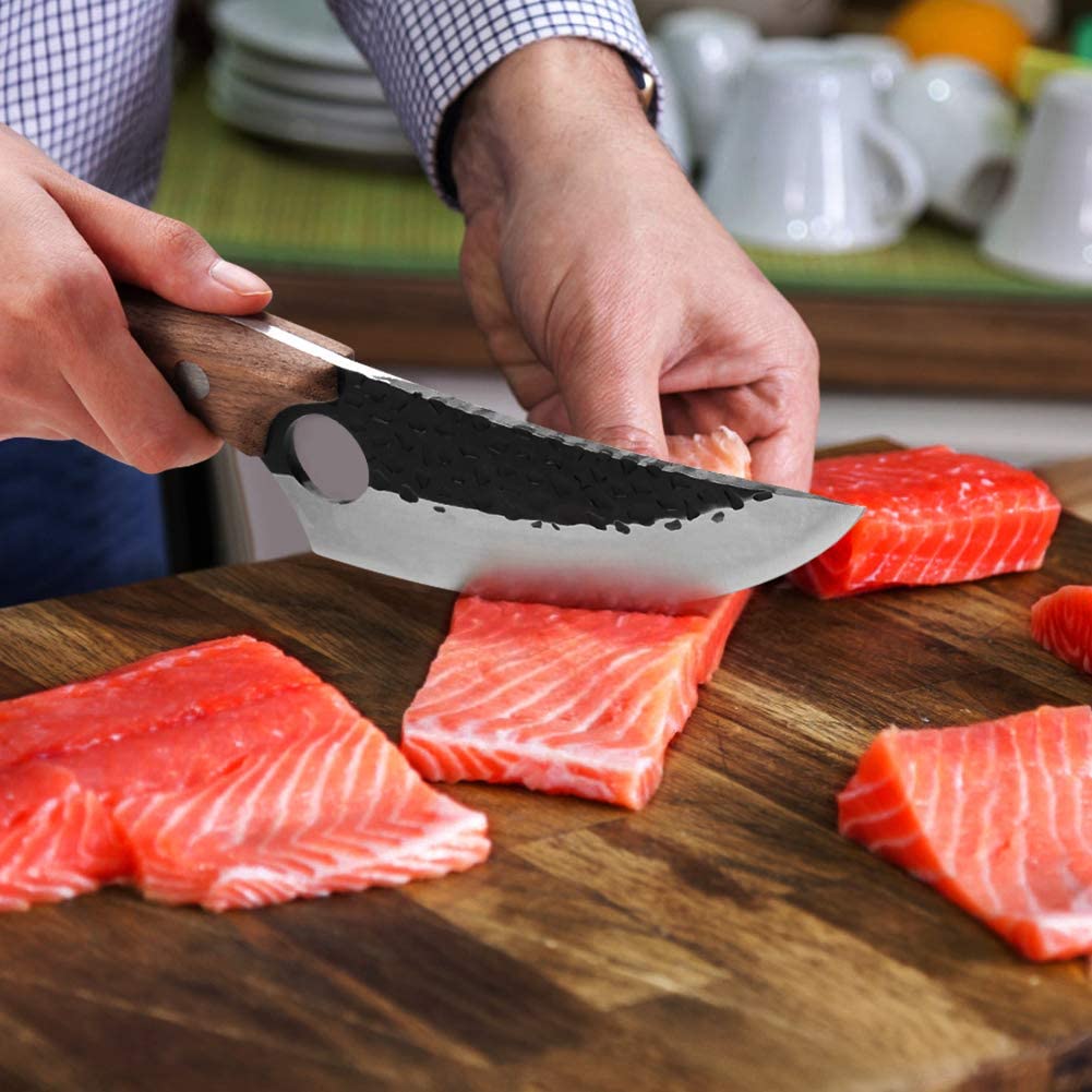 Cutit profesional japonez universal lucrat manual cu teaca de piele inclusa,lungime 27.5cm