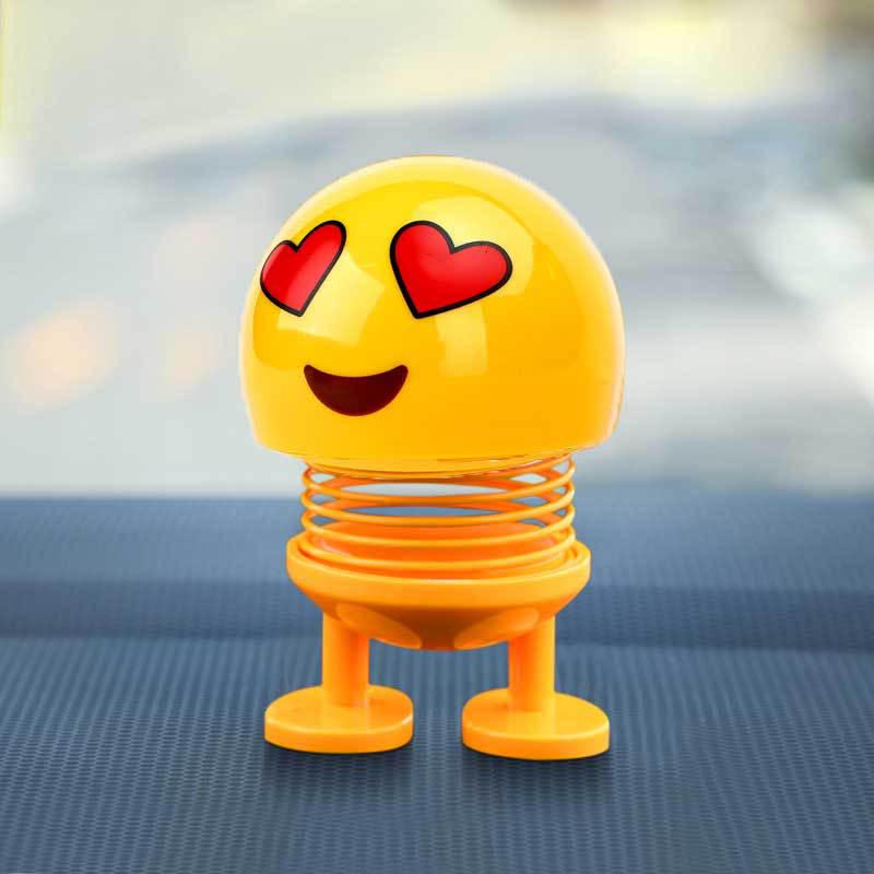 Jucarie cu arc pentru bordul masinii, emoticon galben