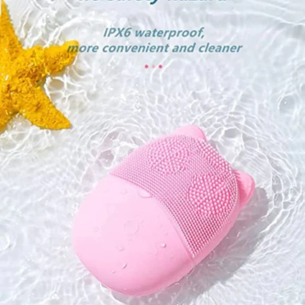 Aparat curatare faciala din silicon, incarcare USB, 5 viteze de functionare, 6000 vibratii/minut, forma pisica, roz