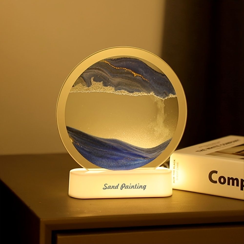 Lampa decorativa 3D tip clepsidra, nisipuri miscatoare, Moving Sand Art