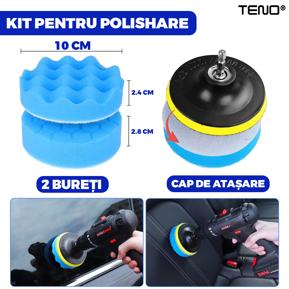 Set Premium 26 Piese Detailing Auto Teno677, curatare masina Interior-exterior, 5 pensule detaliu, burete aplicator, laveta microfibra, perii aer conditionat, perii de zimtate, manusa microfibra fata-verso, albastru