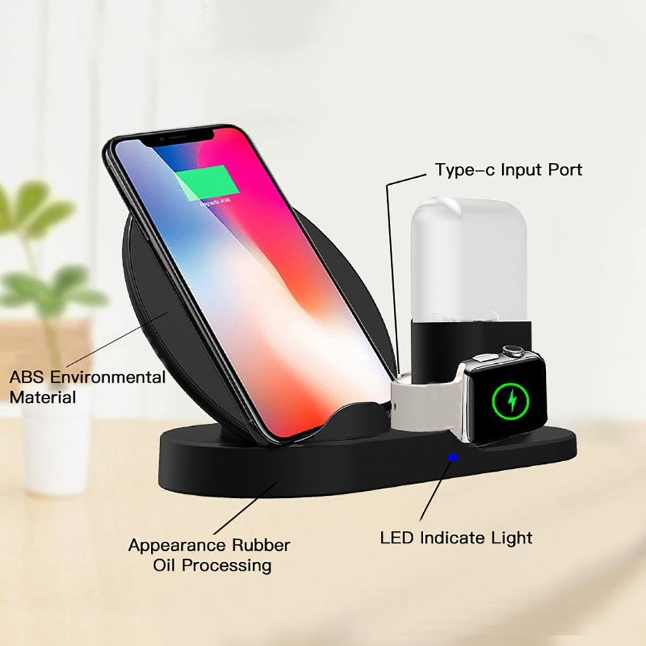 Incarcator wireless QI 3 in 1 pentru telefon ceas si casti Fast Charge