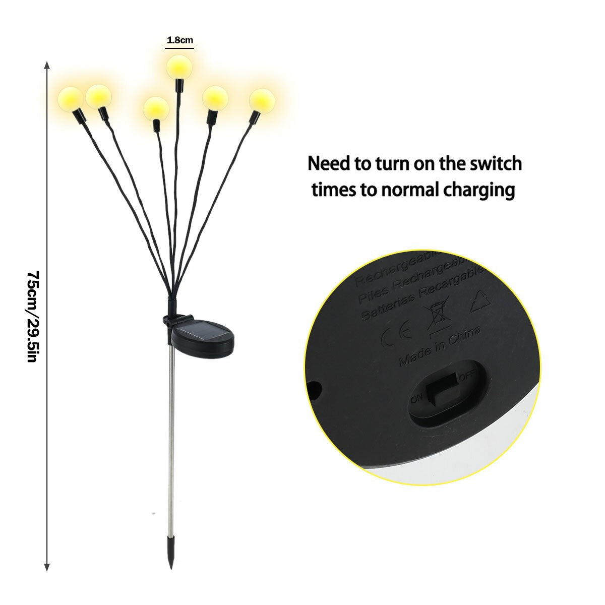 Lampa solara pentru gradina cu 6 LED-uri, Firefly, alb cald