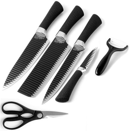 Set cutite bucatarie alcatuit din 6 piese, foarfeca, ascutitor, decojitor, otel inoxidabil