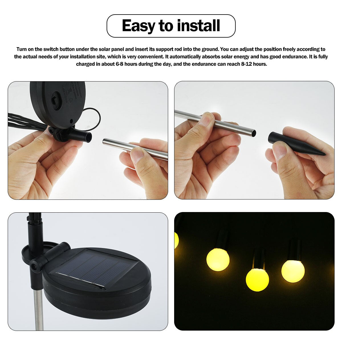 Lampa solara pentru gradina cu 6 LED-uri, Firefly, alb cald