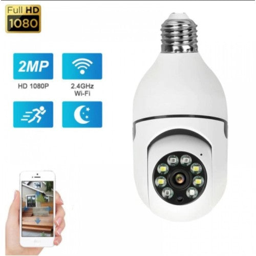 Camera de supraveghere tip bec, 1080P, Wi-Fi, Night Vision, Alarma si senzor de miscare