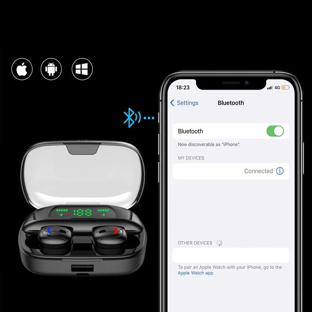 Casti audio wireless Andowl EJ661, Bluetooth, microfon, LED, Negru