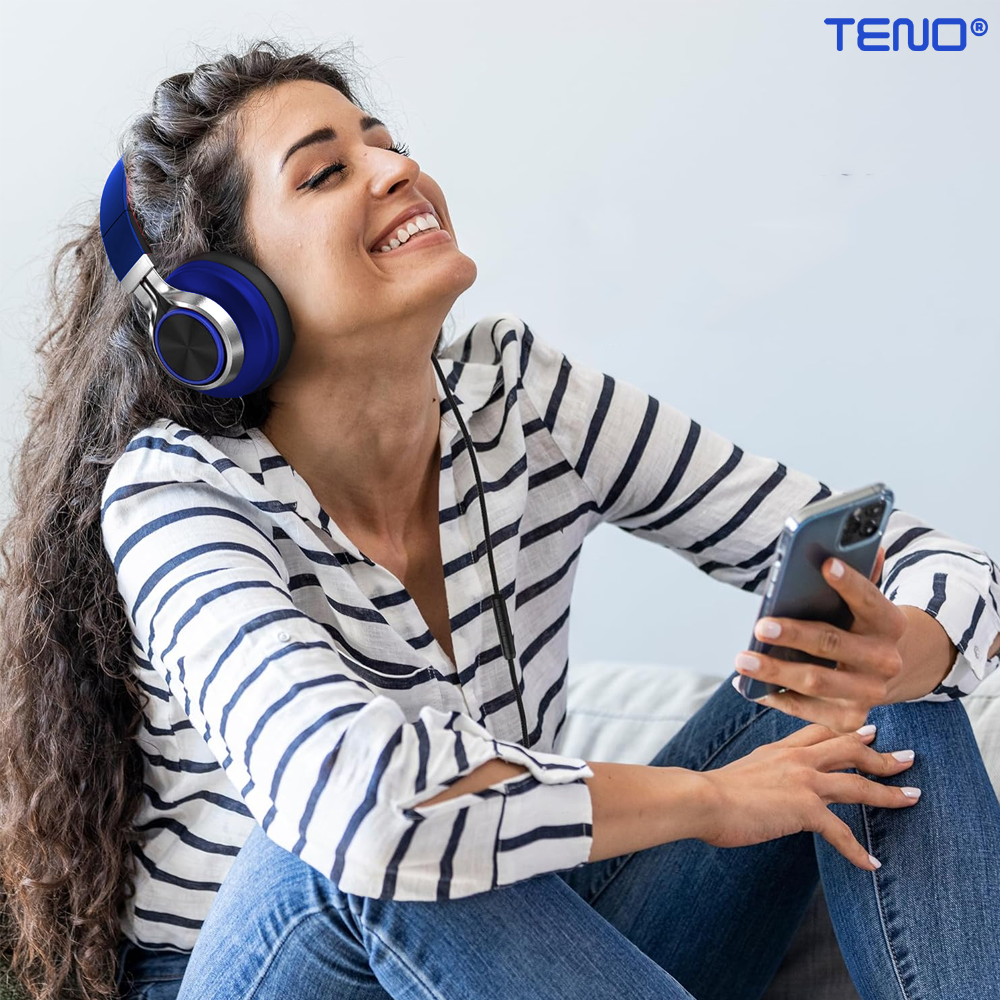 Casti Wireless Teno963, overear, bluetooth 4.2, extra bass, blocare sunete externe, slot card TF, functii multiple, albastru