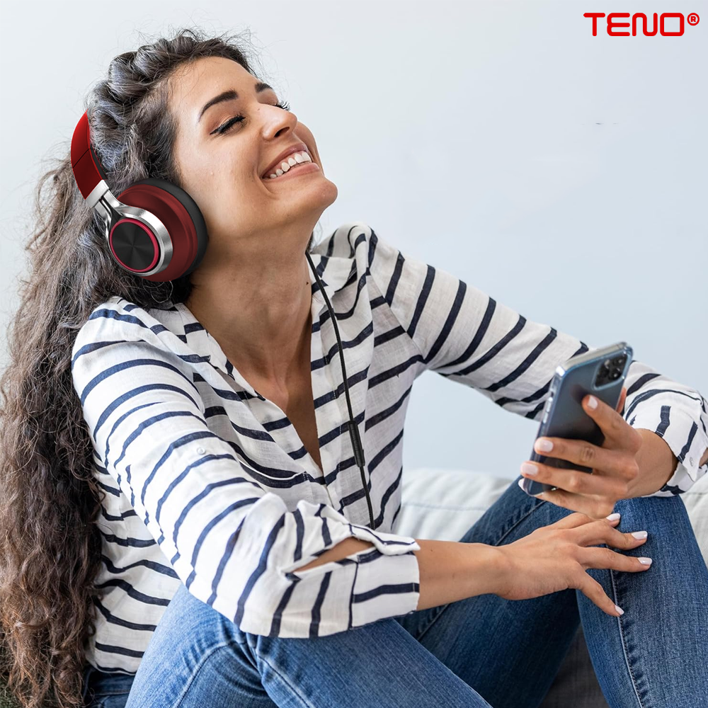 Casti Wireless Teno962, overear, bluetooth 4.2, extra bass, blocare sunete externe, slot card TF, functii multiple, rosu