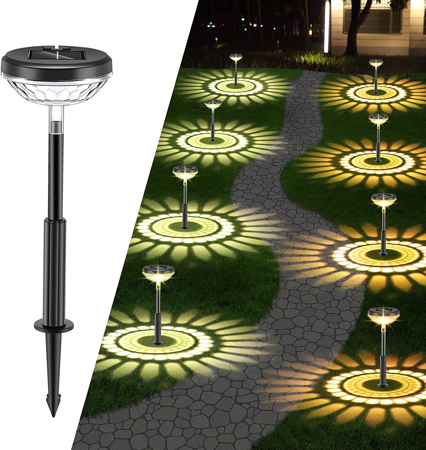 Set 2 lampi LED cu 2 moduri de lumina, incarcare solara, pentru gradina, IP67 Waterproof