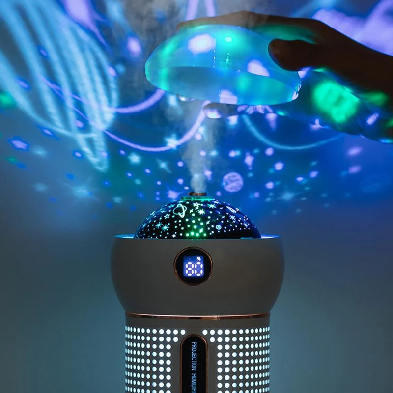 Difuzor aromaterapie cu proiector LED, model stele, multicolor, 2000 mAh, 630 ml