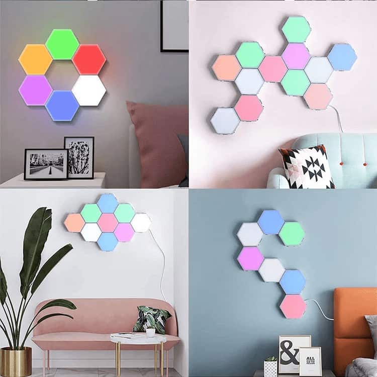 Lampa modulara hexagon cu aprindere prin atingere Led RGB, 6/10 panouri tactile, Telecomanda inclusa