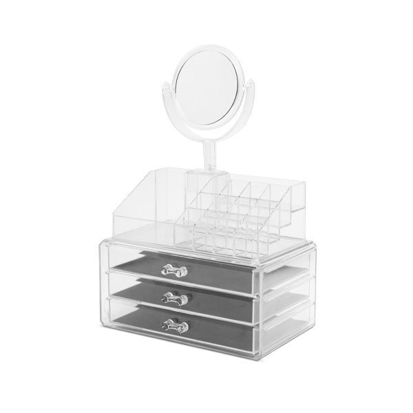 Organizator pentru Cosmetice cu Oglinda si 19 compartimente, transparent