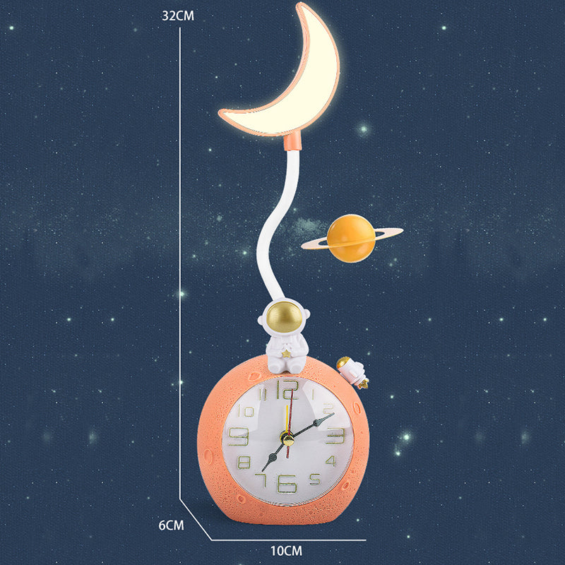 Lampa de veghe cu ceas si alarma, luna si astronaut, multicolor