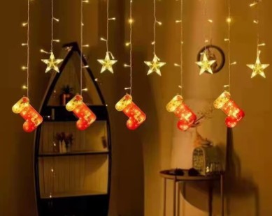 Perdea de Craciun LED, 3M,10 figurine ghetute si stele, interconectabila, de exterior/interior