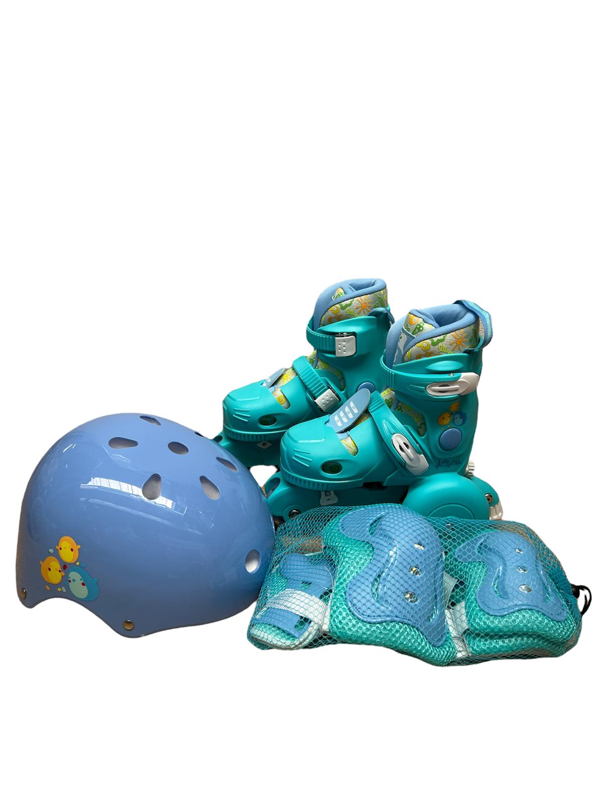 Set complet Patine cu rotile pentru copii cu roti din silicon, casca si aparatori