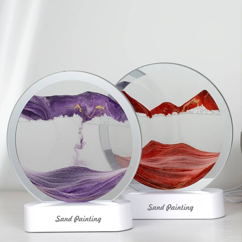 Lampa decorativa 3D tip clepsidra, nisipuri miscatoare, Moving Sand Art