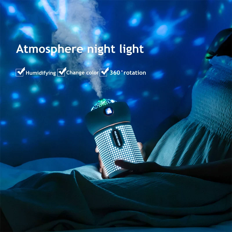 Difuzor aromaterapie cu proiector LED, model stele, multicolor, 2000 mAh, 630 ml