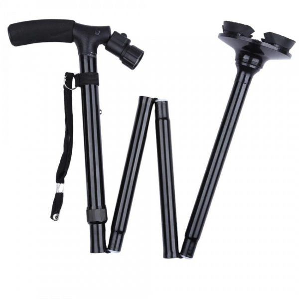 Baston telescopic de sprijin, pliabil, cu lanterna si pivoti stabilizatori