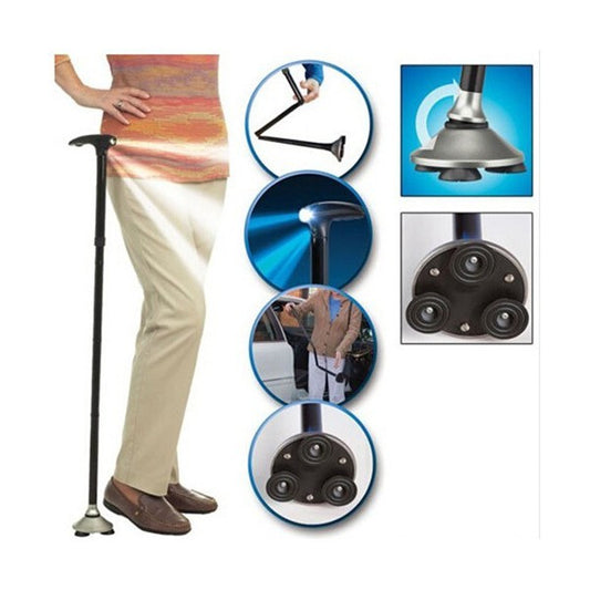 Baston telescopic de sprijin, pliabil, cu lanterna si pivoti stabilizatori