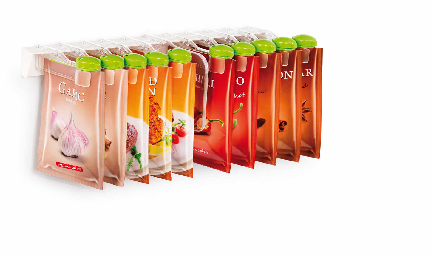 Set 2 in 1 organizatoare de bucatarie pentru condimente, cu cleme, transparente