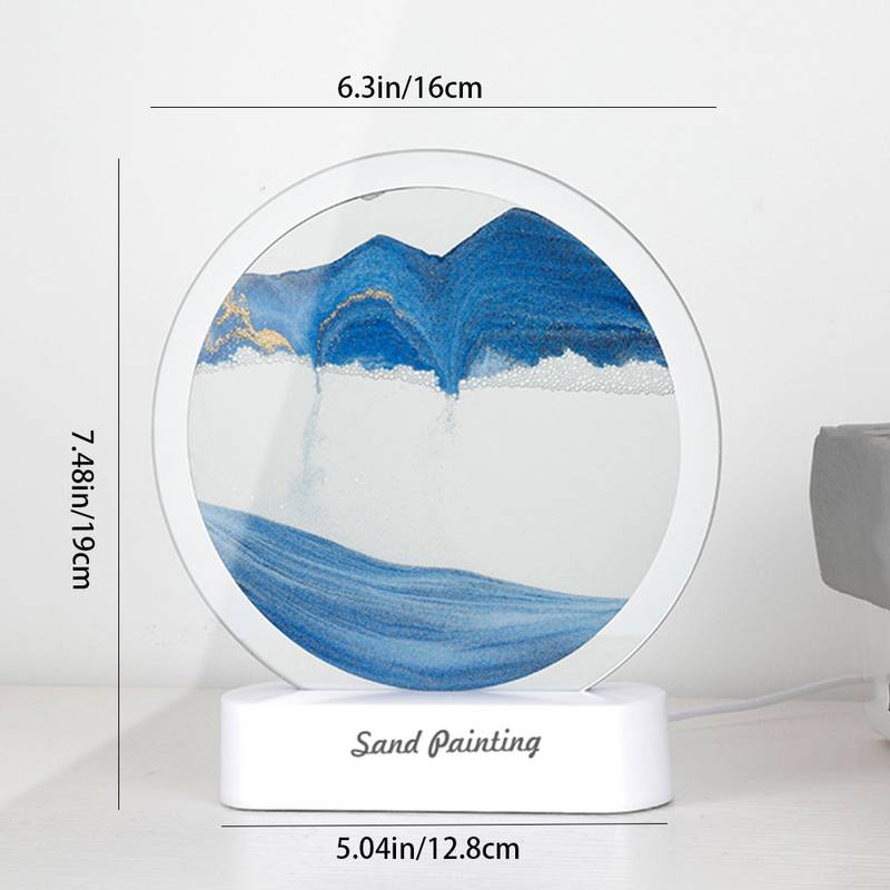 Lampa decorativa 3D tip clepsidra, nisipuri miscatoare, Moving Sand Art