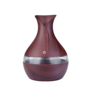 Difuzor aromaterapie cu ultrasunete si umidificator cu led, tip vaza, 300 ml, wenge