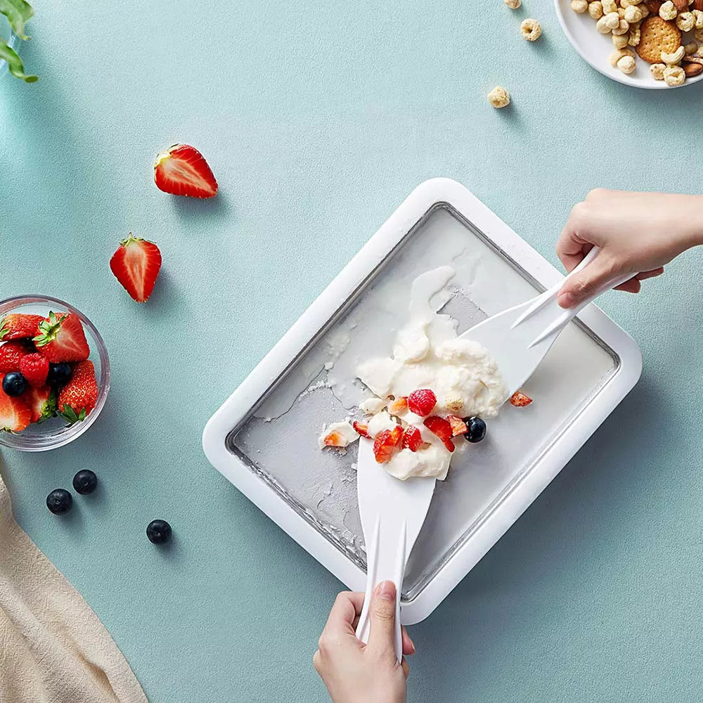 Plită termică pentru înghețată tip rulou, cu 2 spatule + forma din silicon pentru inghetata