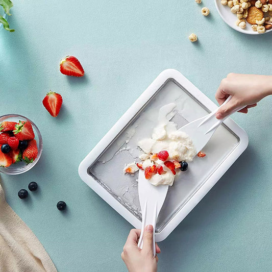 Plită termică pentru înghețată tip rulou, cu 2 spatule + forma din silicon pentru inghetata