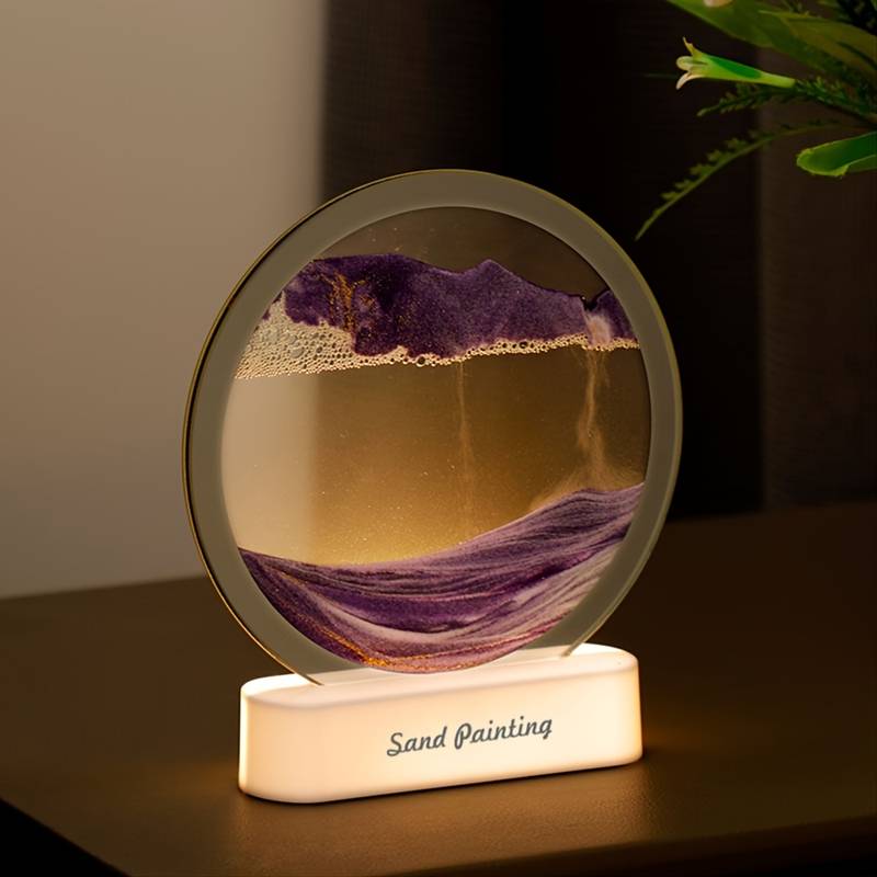 Lampa decorativa 3D tip clepsidra, nisipuri miscatoare, Moving Sand Art