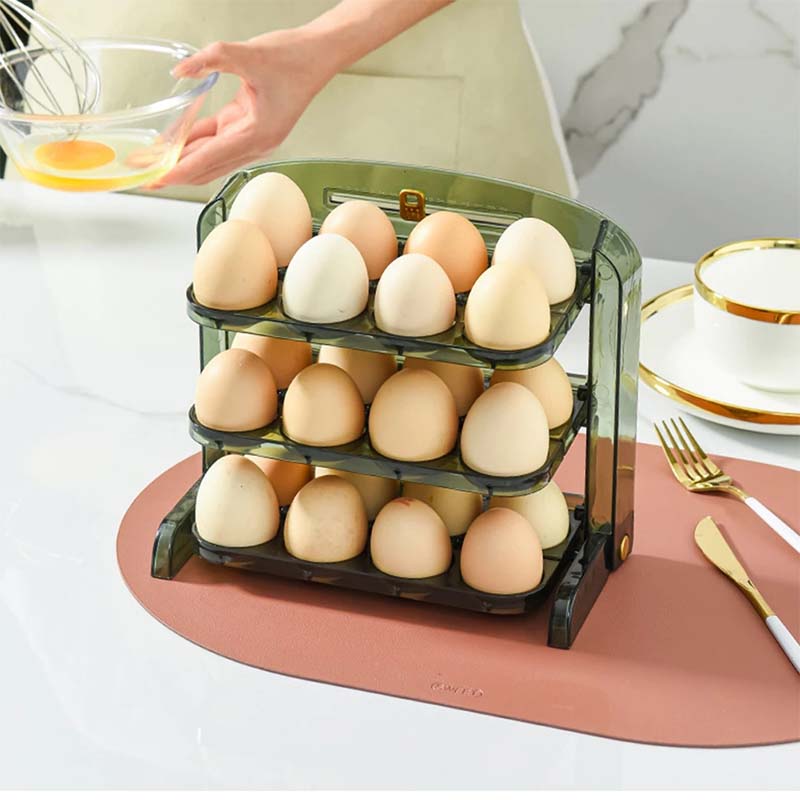 Suport organizator etajat, triplu, pentru depozitare 30 oua, transparent