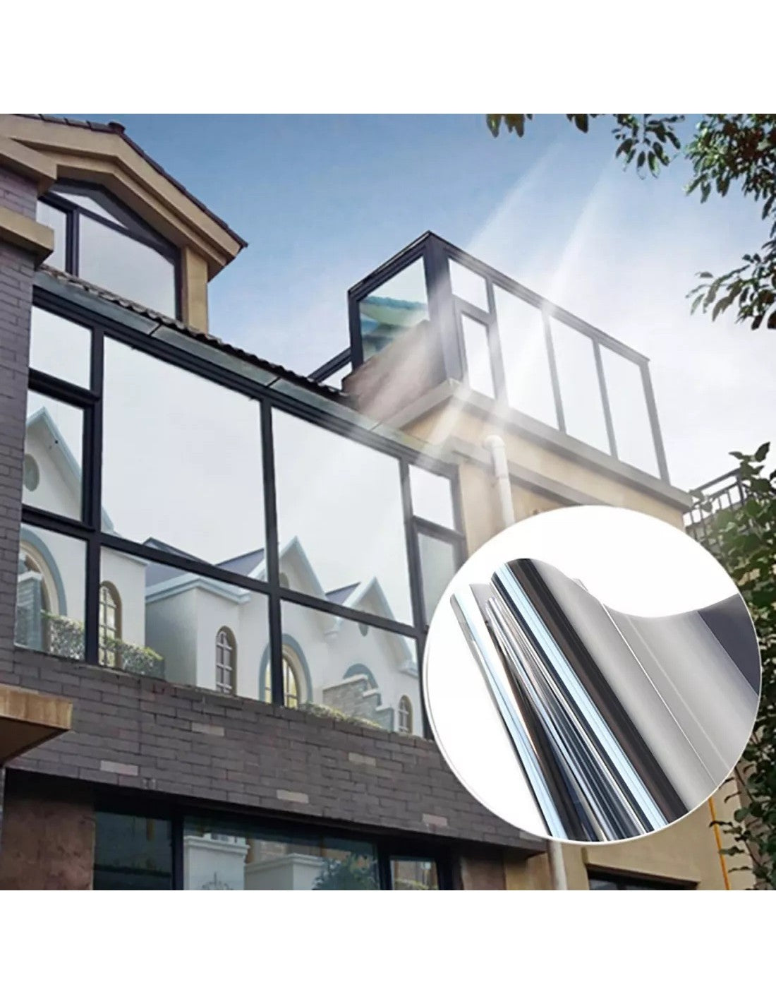 Folie reflexiva neagra cu protectie solara pentru geamuri interioare, cu efect de oglinda, UV, 60x300cm