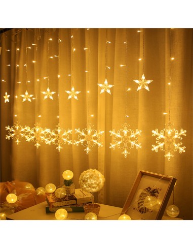 Instalatie Craciun, 10 figurinte, perdea cu fulgi si stele, lumina calda, 4m