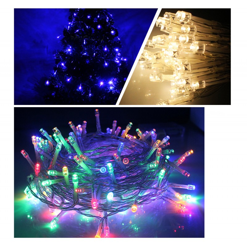 Instalatie beculete 100 LED-uri cu fir alb, Multicolor