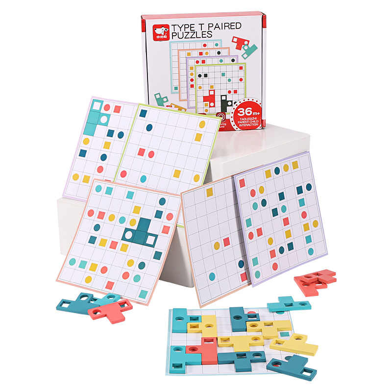 Joc logic Tetris din lemn cu modele T-Paired, Montessori, 3+ ani