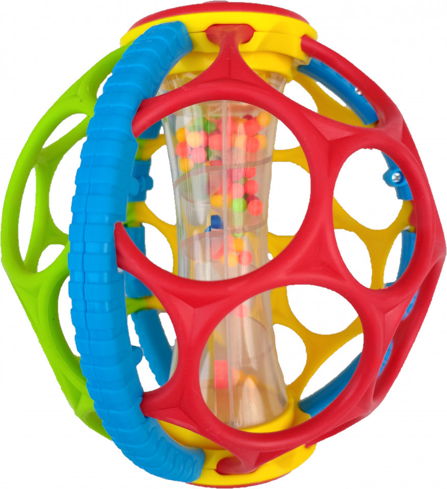 Jucarie Bebe Minge, Gym Ball, cu sunete si bilute, multicolor, +3 luni