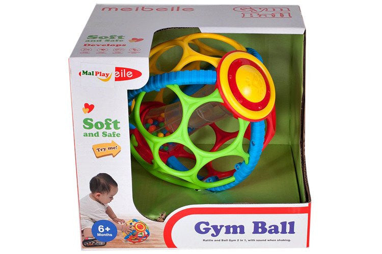 Jucarie Bebe Minge, Gym Ball, cu sunete si bilute, multicolor, +3 luni