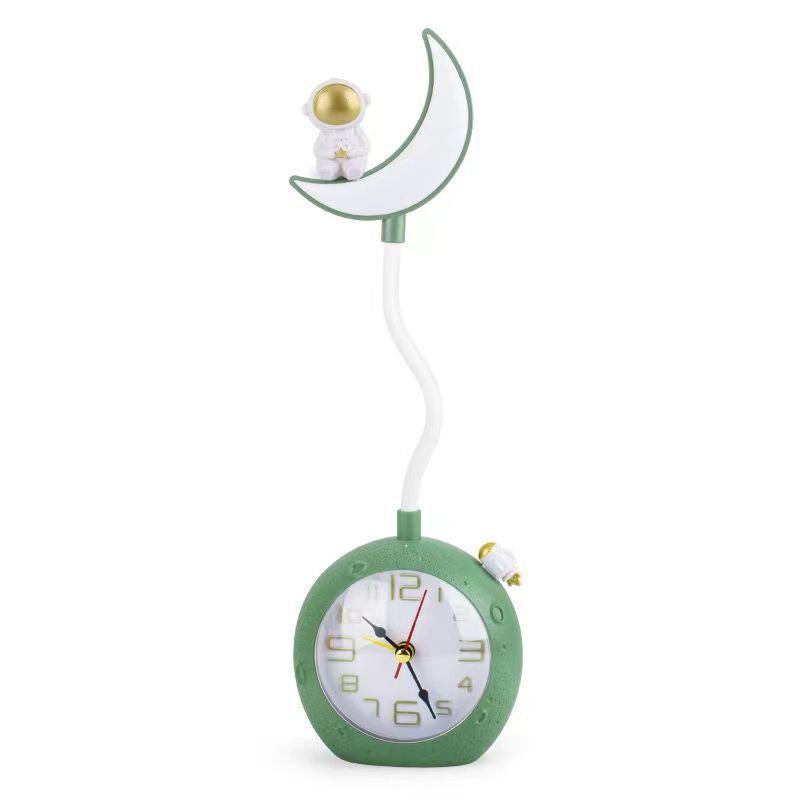Lampa de veghe cu ceas si alarma, luna si astronaut, multicolor