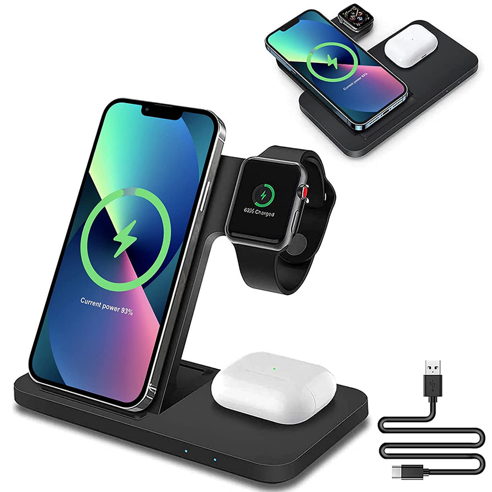 Statie de incarcare Wireless 3 in 1, Fast Charging, negru