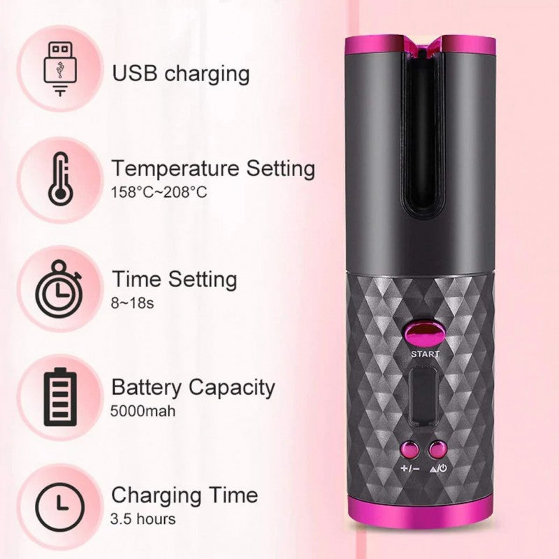 Ondulator wireless cu incarcare acumulator USB, auto-rotativ cu temperatura reglabila 160-200 grade si Oled