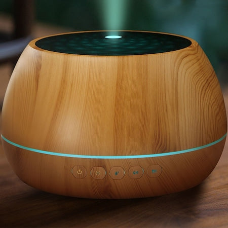 Umidificator/Difuzor aromaterapie cu ultrasunete, 1000 ml, 7 culori programabil, lemn alb/maro