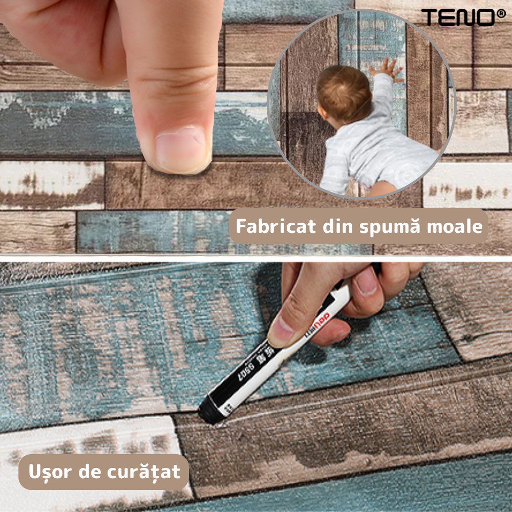 Set Tapet Panou 3D Teno99, Model Lemn, suprafata acoperire 4.9 mp, autoadeziv, waterproof, usor de montat, design modern, 70x70 cm, multicolor